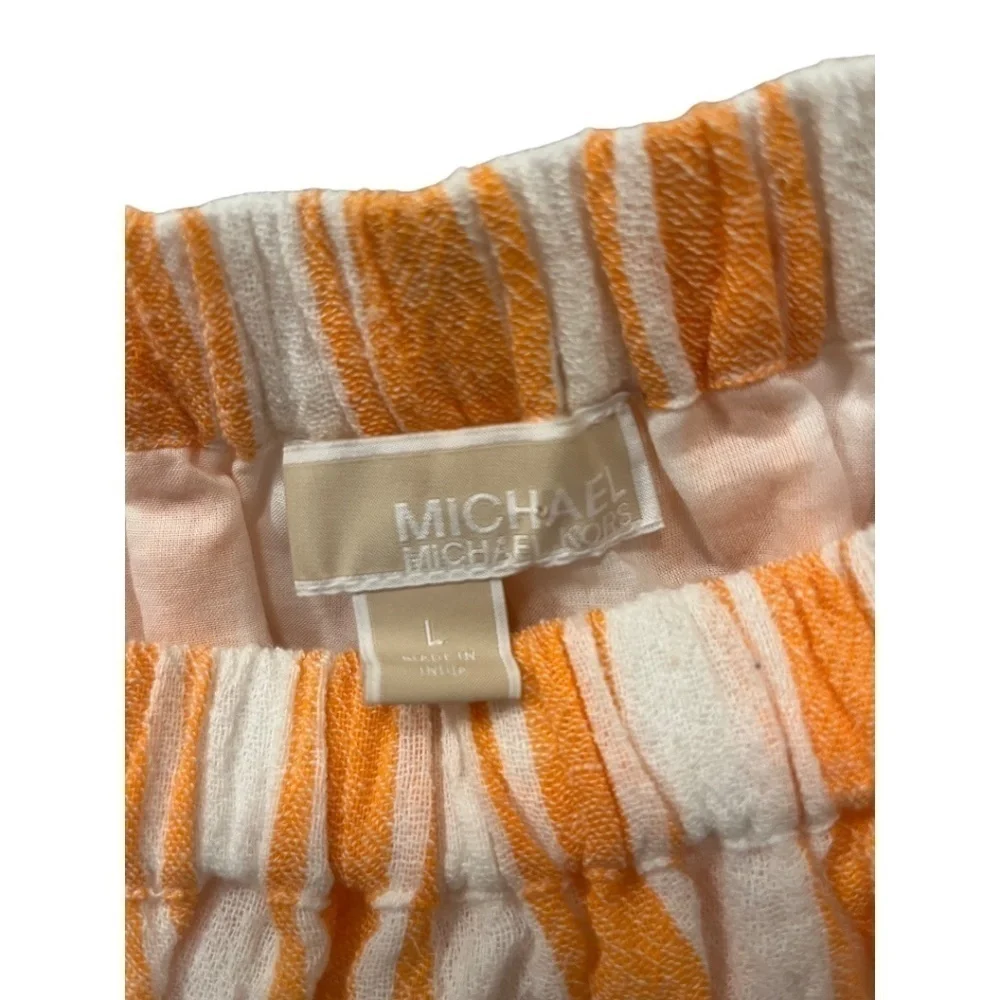 MICHAEL MICHAEL KORS White and Orange Stripe Lined Tie Belt Short Sleeve Dress L